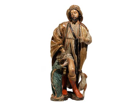 Grosse Schnitzfigur des Heiligen Rochus 
